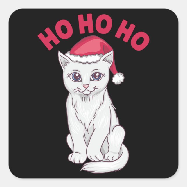 Christmas Cat Ho Ho Ho Square Sticker (Front)