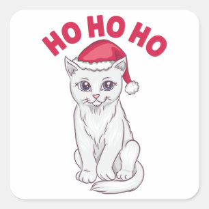 Christmas Cat Ho Ho Ho Square Sticker