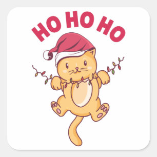 Christmas Cat Ho Ho Ho Square Sticker