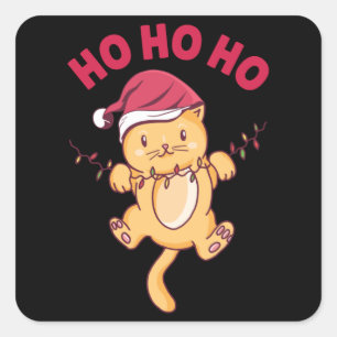 Christmas Cat Ho Ho Ho Square Sticker