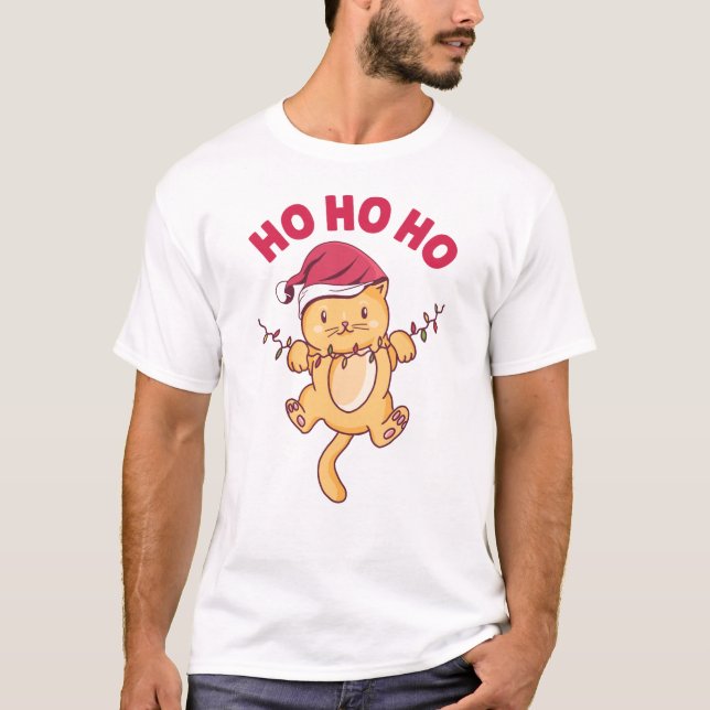 Christmas Cat Ho Ho Ho T-Shirt (Front)
