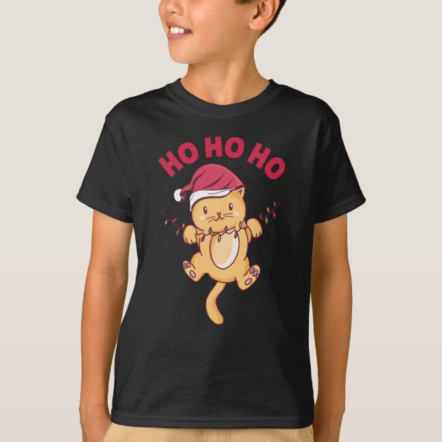Christmas Cat Ho Ho Ho T-Shirt (Front)
