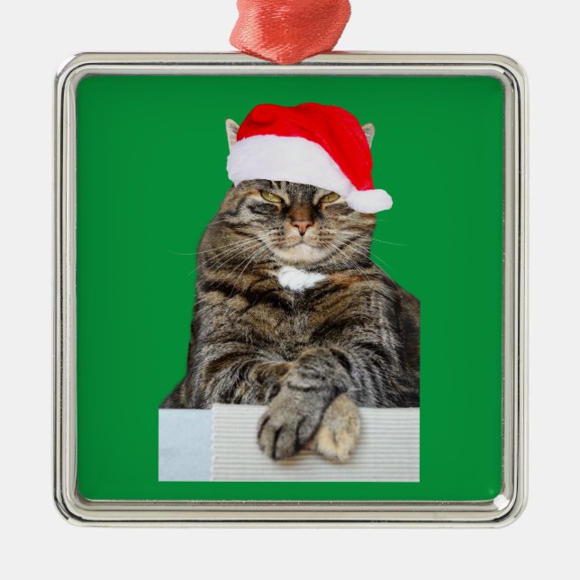 Christmas Cat Humbug Photo Premium Square Ornament (Front)