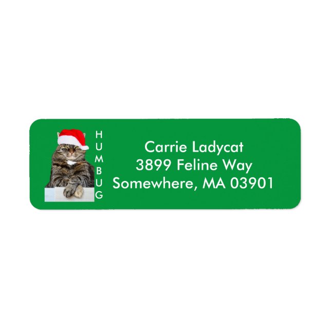 Christmas Cat Humbug Photo with Santa Hat Label (Front)