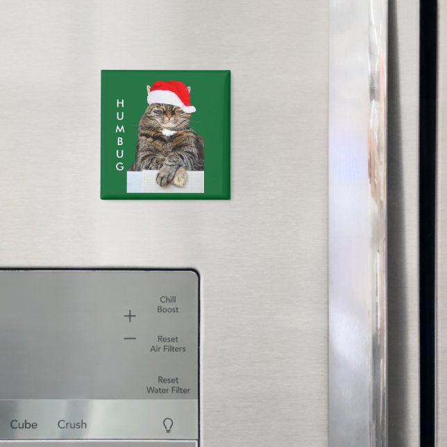 Christmas Cat Humbug Photo with Santa Hat Magnet (In Situ (Fridge))