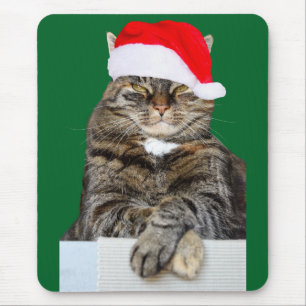 Christmas Cat Humbug Photo with Santa Hat Mouse Mat