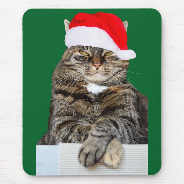 Christmas Cat Humbug Photo with Santa Hat Mouse Mat (Front)