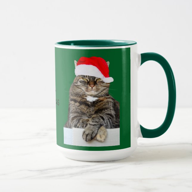 Christmas Cat Humbug Photo with Santa Hat Mug (Right)