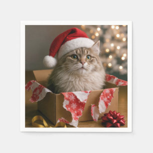 Christmas Cat in a Box Napkin
