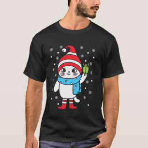 Christmas Cat In A Hat Winter Kittens Lover Xmas H T-Shirt