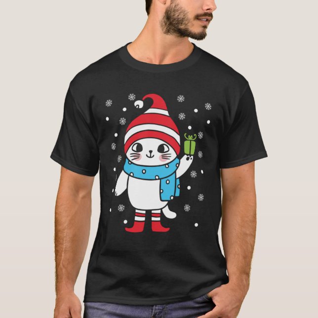 Christmas Cat in a Hat Winter Kittens  Xmas Holida T-Shirt (Front)