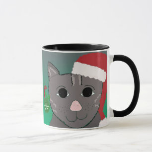 Christmas Cat in a Red Santa Hat Mug