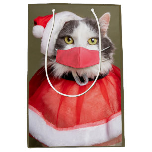 Christmas Cat in Face Mask Medium Gift Bag