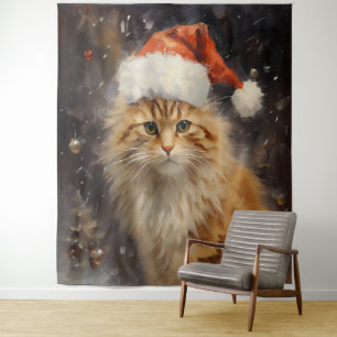 Christmas Cat in Impressionist Tapestry