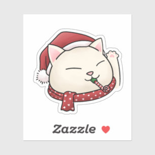 Christmas Cat in Santa Hat with Scarf