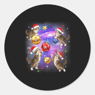 Christmas Cat In Space Meowy Xmas Ornaments Kitty  Classic Round Sticker