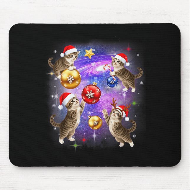 Christmas Cat In Space Meowy Xmas Ornaments Kitty  Mouse Mat (Front)