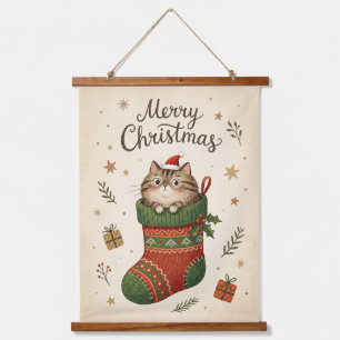 Christmas Cat in Stocking Hanging Tapestry