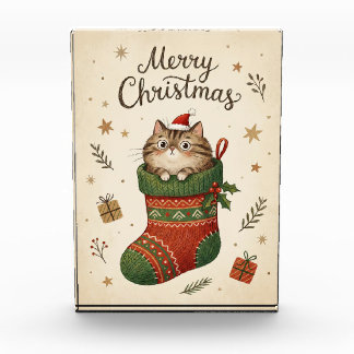 Christmas Cat in Stocking Photo Block