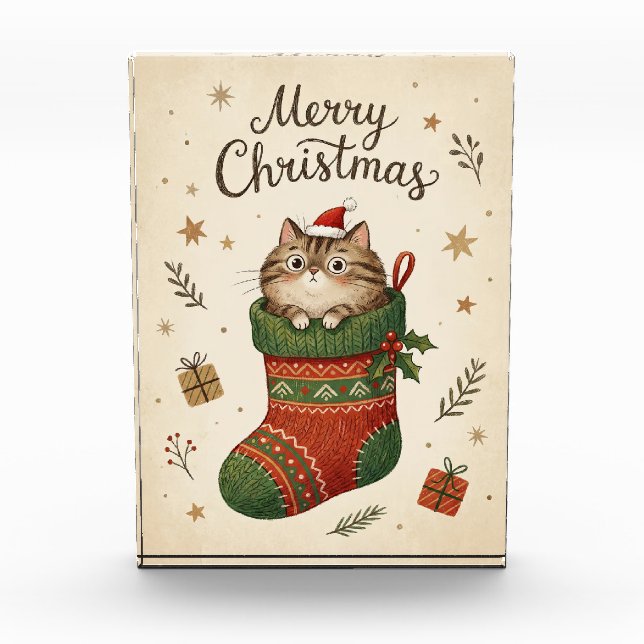 Christmas Cat in Stocking Photo Block (Front)