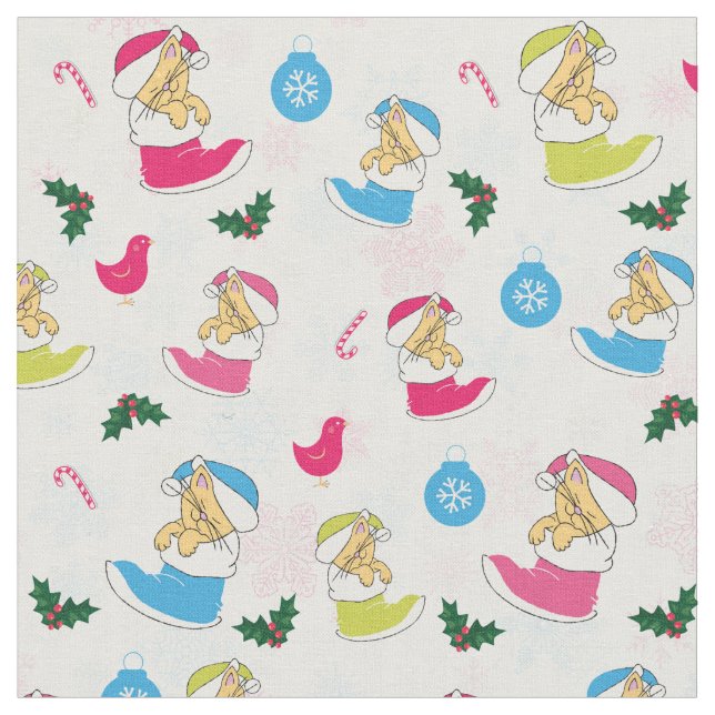 Christmas cat is sleeping fabric (Close Up)