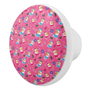 Christmas cat is sleeping,snowflakes ceramic knob