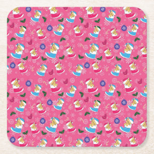 Christmas cat is sleeping,snowflakes square paper coaster