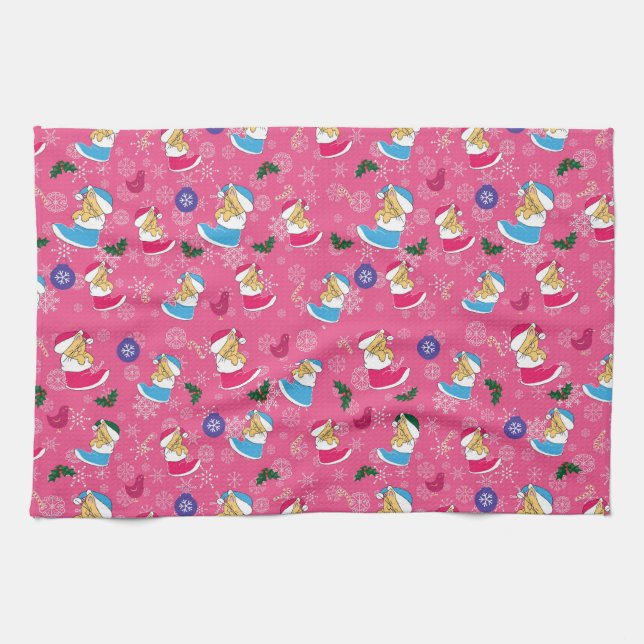 Christmas cat is sleeping,snowflakes tea towel (Horizontal)