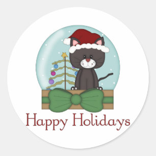 Christmas Cat Kitten Holiday Christmas Snowglobes Classic Round Sticker