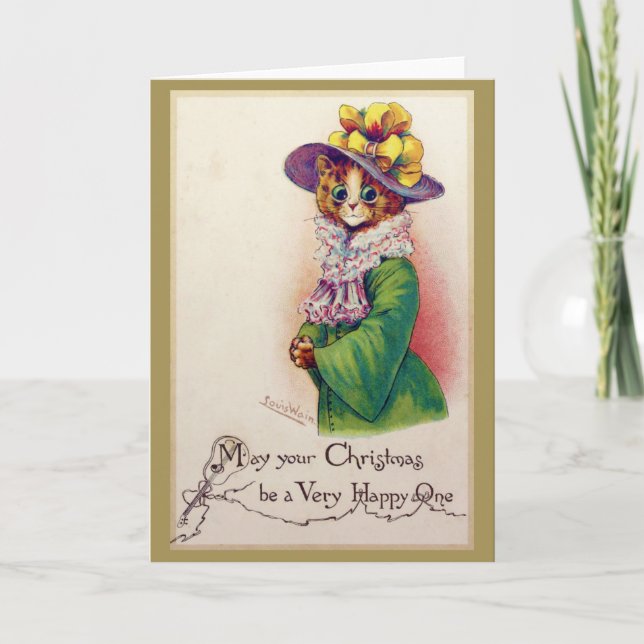Christmas Cat Lady, Louis Wain Card (Front)