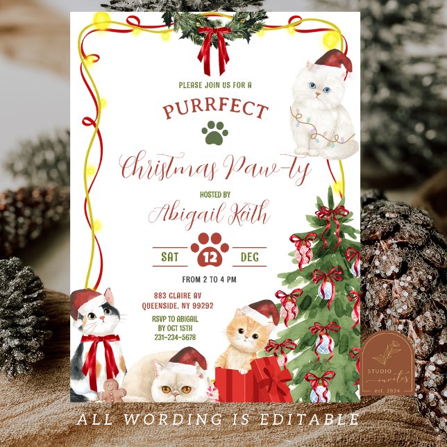 Christmas Cat Let's pawty Invitation (Creator Uploaded)