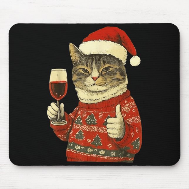 Christmas Cat Likes Cute Cat Drinking Wine With Sa Mouse Mat (Front)