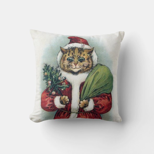 Christmas cat, Louis Wain Cushion (Front)