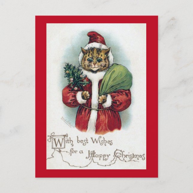 Christmas cat, Louis Wain Holiday Postcard (Front)