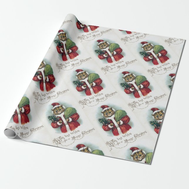 Christmas cat, Louis Wain Wrapping Paper (Unrolled)