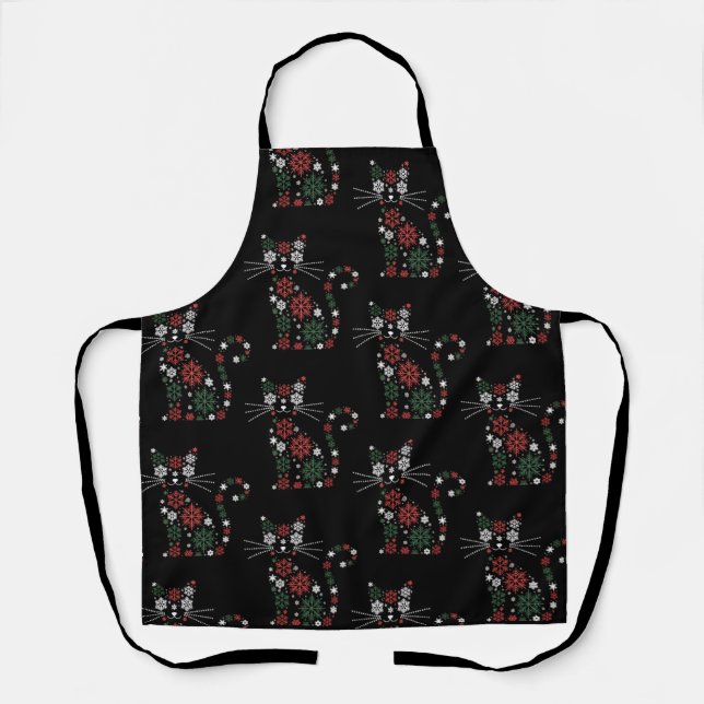 Christmas Cat Made up Snowflakes Funny Cats Apron (Front)