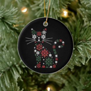 Christmas Cat Made up Snowflakes Funny Cats Ceramic Tree Decoration