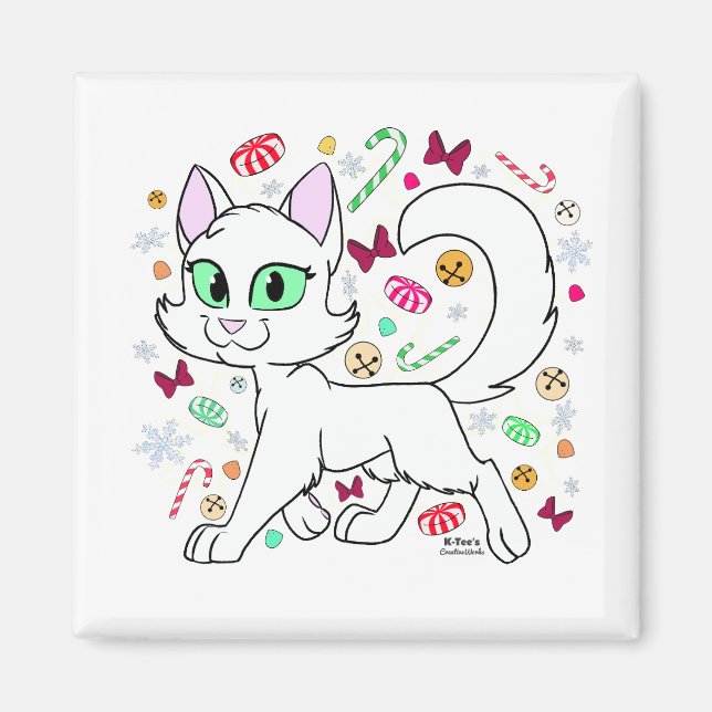 Christmas Cat Magnet (White) (Front)