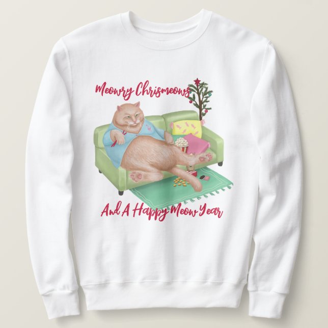 Christmas Cat - Meowry Christmas Sweatshirt (Design Front)