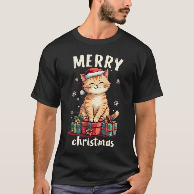 Christmas Cat Merry Christmas Holiday T-Shirt (Front)