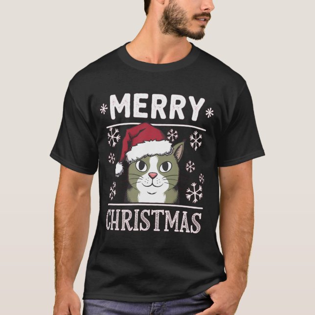 Christmas Cat Merry Christmas Holiday T-Shirt (Front)