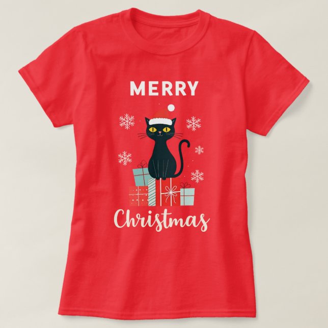 Christmas Cat Merry Christmas Holiday T-Shirt (Design Front)