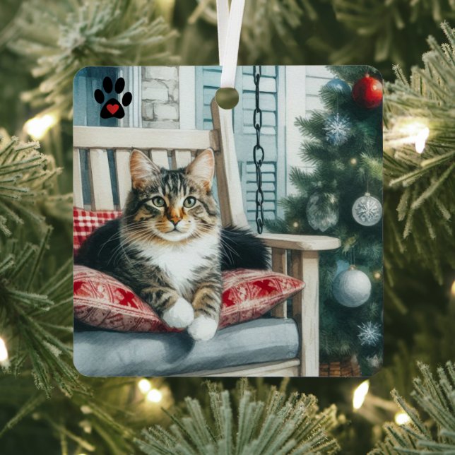 Christmas Cat  Metal Tree Decoration (Insitu)