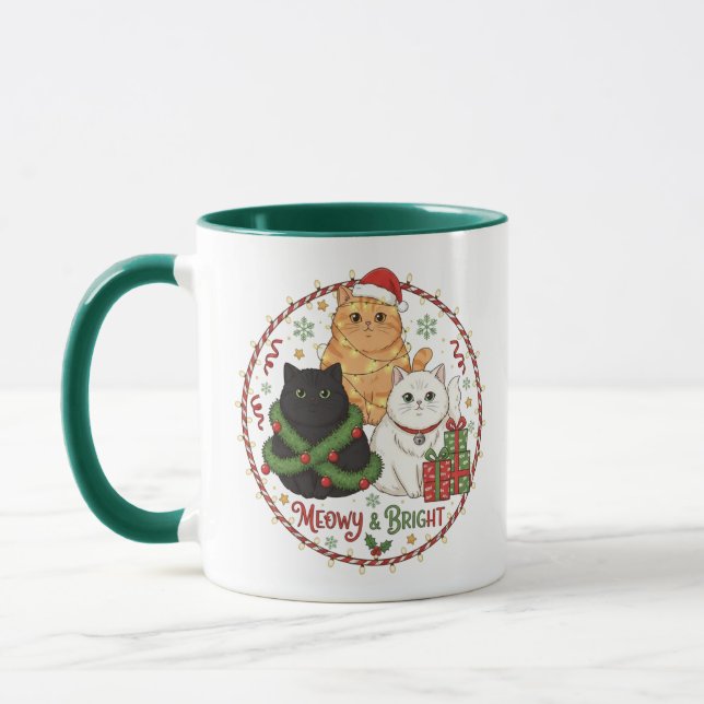 Christmas Cat Mug - Festive Holiday Coffee Cup (Left)