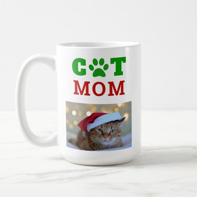 Christmas Cat Mum Paw Print Snowflake Photo Coffee Mug (Left)