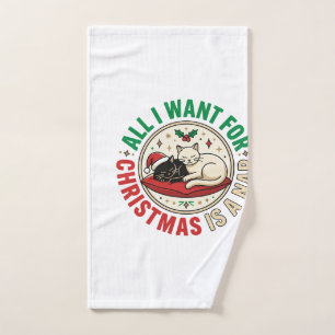 Christmas Cat Nap Holiday Design Hand Towel