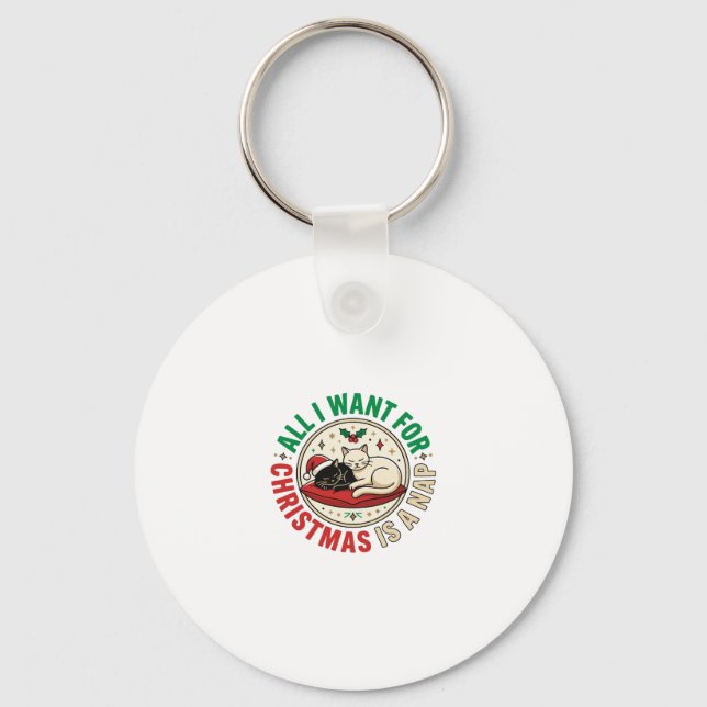 Christmas Cat Nap Holiday Design Key Ring (Front)