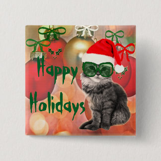 Christmas Cat on a christmas ball background 15 Cm Square Badge