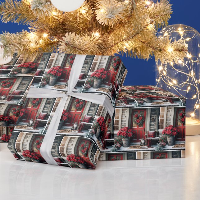 Christmas Cat On Doormat Wrapping Paper (Holidays)