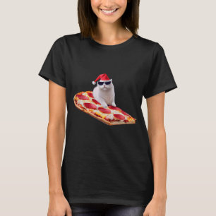 Christmas Cat On Pizza Slice With Sunglasses Novel T-Shirt